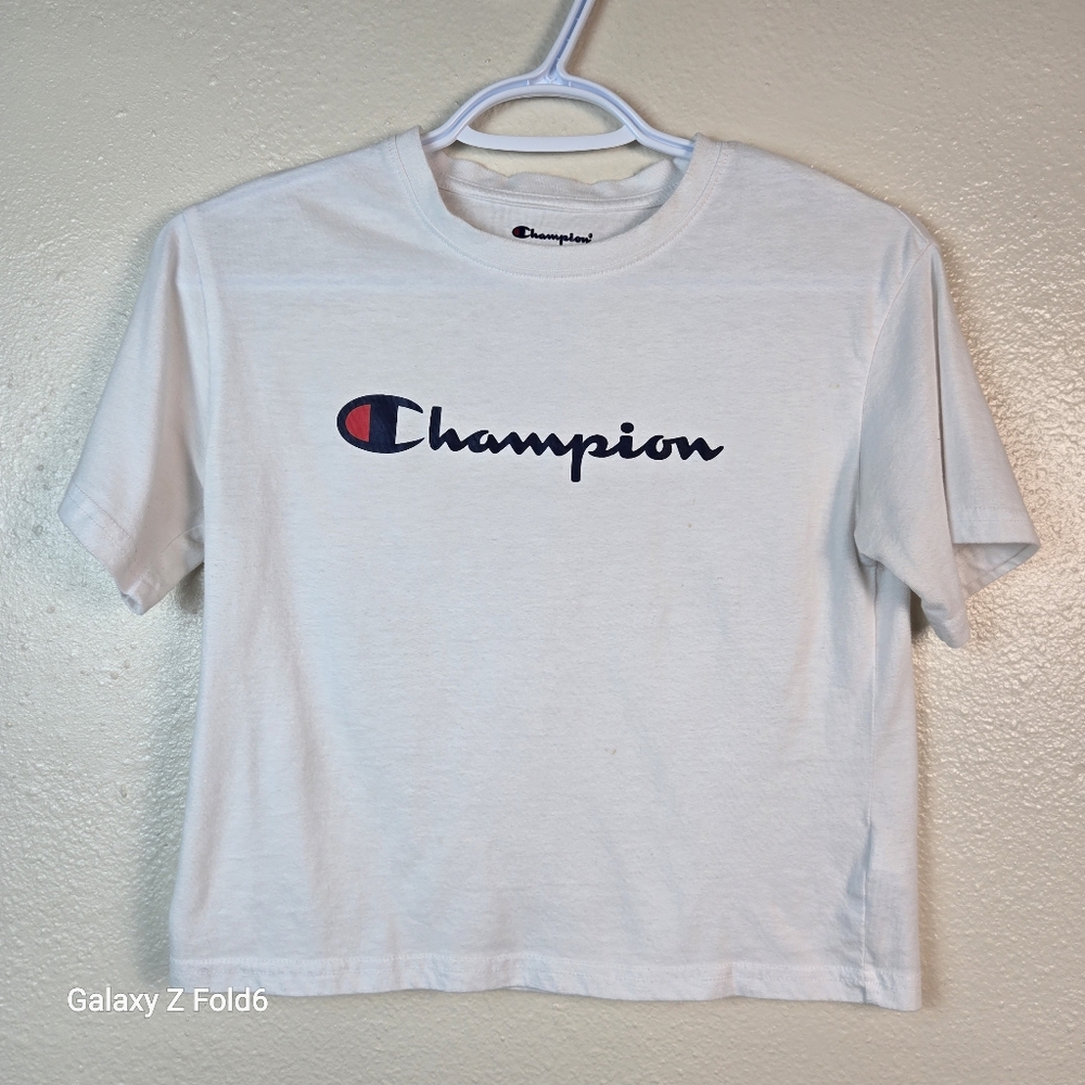 Champion T-Shirt Kids Size M White Good Condition Logo Graphic Short‎ Sleeve Tee